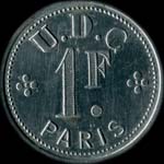 Jeton L'Union des Coopératives - U.D.C. à Paris - 1 franc - revers
