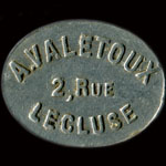 Jeton de n�cessit� de 20 francs �mis par A. Valetoux - 2, Rue L�cluse � Paris - avers