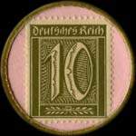 Timbre-monnaie 10 pfennig sur fond rose Cycles Scaldis - Anvers - (capsule celluloïd) - revers
