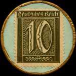 Timbre-monnaie 10 pfennig sur fond vert Cycles Scaldis - Anvers - (capsule celluloïd) - revers