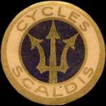 Timbre-monnaie 15 pfennig sur fond saumon Cycles Scaldis - Anvers - (capsule celluloïd) - avers