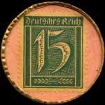 Timbre-monnaie 15 pfennig sur fond saumon Cycles Scaldis - Anvers - (capsule celluloïd) - revers