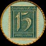 Timbre-monnaie 15 pfennig sur fond vert Cycles Scaldis - Anvers - (capsule celluloïd) - revers