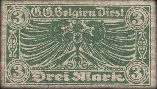 Timbre-monnaie (scheckmarken) de 3 mark utilis� en Belgique pendant l'occupation allemande