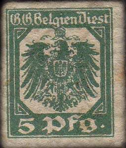 Timbre-monnaie (scheckmarken) de 5 pfennig utilisé en Belgique pendant l'occupation allemande
