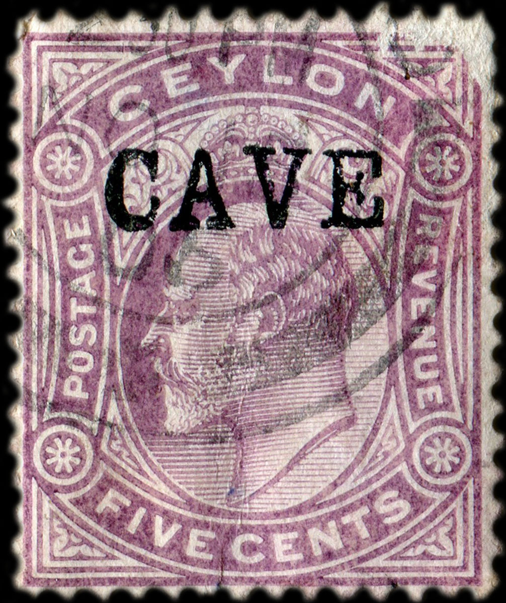 Timbre-monnaie de 5 cents surchargé Cave émis à Colombo (Ceylan - Sri-Lanka) - face