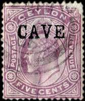 Timbre-monnaie de Colombo (Ceylan) avec surchage CAVE 5 cents type 1