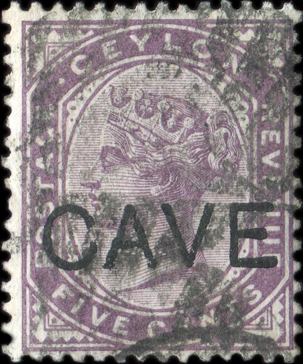 Timbre-monnaie de 5 cents surcharg� Cave �mis � Colombo (Ceylan - Sri-Lanka) - face