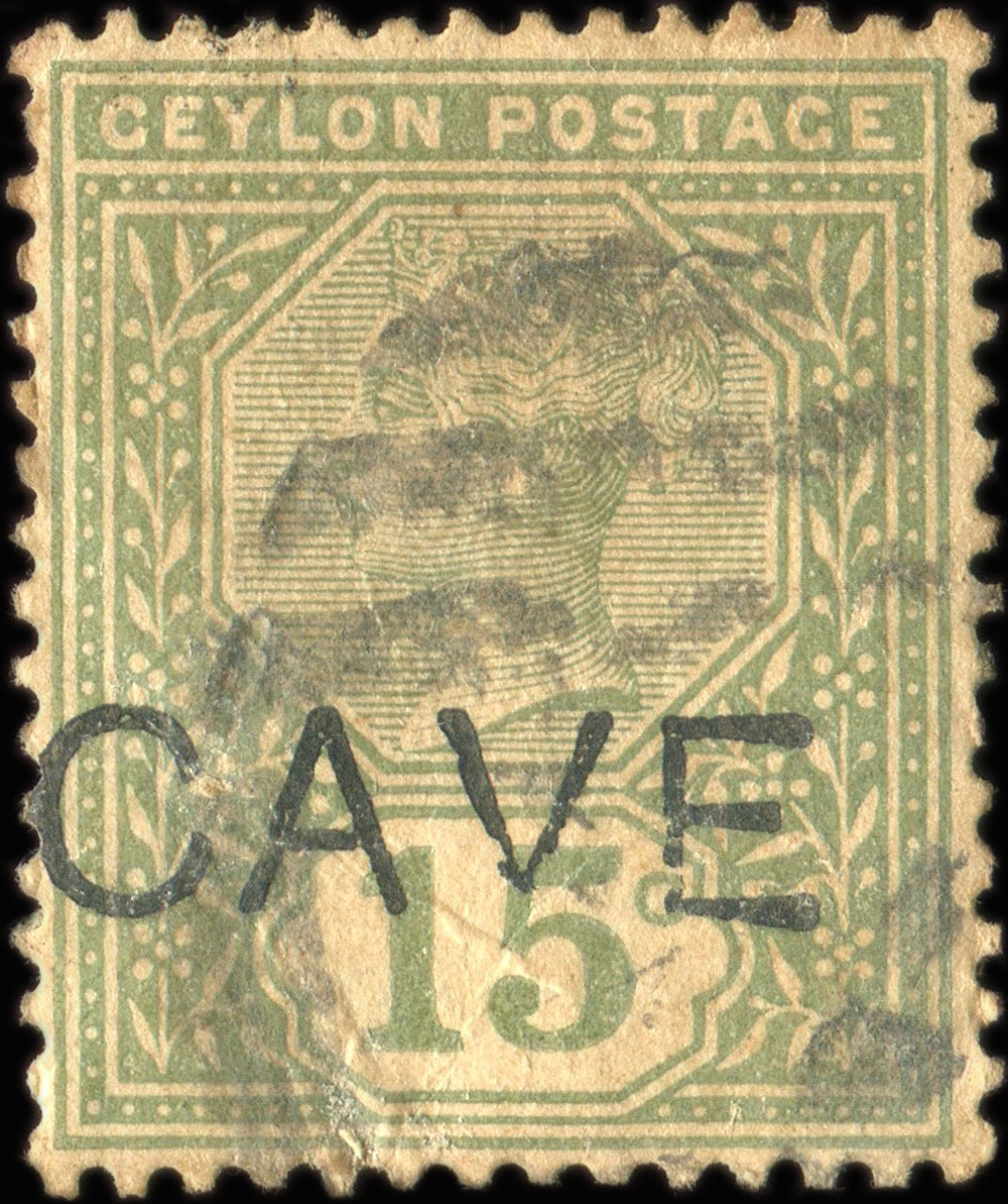 Timbre-monnaie de 15 cents surcharg� Cave �mis � Colombo (Ceylan - Sri-Lanka) - face