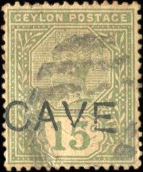 Timbre-monnaie de Colombo (Ceylan) avec surchage CAVE 15 cents