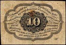Postage currency note 1862 - 10 cents - non dentelé avec monogramme au verso - dos
