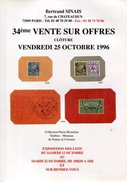 Maison de vente Bertrand Sinais - 34ème vente sur offres du 25 octobre 1996