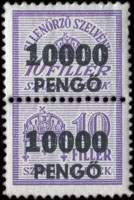 Paire de timbres-monnaie sur timbres-amende de 10 filler surchargé 10000 pengo