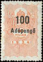 Timbre-monnaie sur timbre-fiscal de 10 filler 1934 surcharg� 100 adopengo