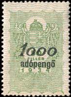 Timbre-monnaie sur timbre-fiscal de 50 filler 1934 surchargé 1000 adopengo