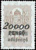Timbre-monnaie sur timbre-fiscal de 20 filler 1934 surchargé 20000 pengo puis 20000 adopengo