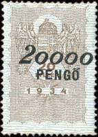 Timbre-monnaie sur timbre-fiscal de 20 filler 1934 surchargé 20000 pengo