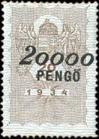 Timbre-monnaie sur timbre-fiscal de 20 filler 1934 surcharg� 20000 pengo