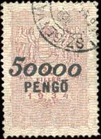Timbre-monnaie sur timbre-fiscal de 30 filler 1934 surchargé 50000 pengo