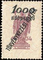 Timbre-monnaie sur timbre-judiciare 1 adopengo 1934 surcharg� 5 pengo