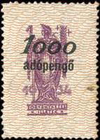 Timbre-monnaie sur timbre-judiciaire de 1 pengo 1934 surchargé 1000 adopengo