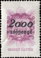 Timbre-monnaie sur timbre-judiciaire de 1 pengo surcharg� 2000 adopengo