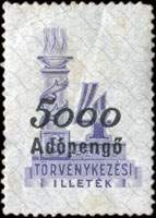 Timbre-monnaie sur timbre-judiciaire de 4 pengo surchargé 5000 adopengo