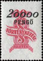 Timbre-monnaie sur timbre-judiciaire de 20 filler surchargé 20000 pengo