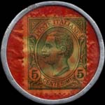 Timbre-monnaie de 5 centesimi vert sur fond rouge - Banca G. Raita & C. - Roma - Italie - revers