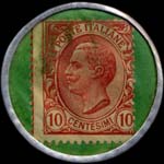 Timbre-monnaie de 10 centesimi rouge sur fond vert - Casa Della Moda Fiume - Via Garibaldi 9 - Italie - revers