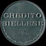 Timbre-monnaie de 10 centesimi brun-rouge sur fond vert - Credito Biellese - Italie - avers
