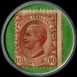 Timbre-monnaie de 10 centesimi brun-rouge sur fond vert - Credito Biellese - Italie - revers