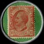 Timbre-monnaie de 10 centesimi brun-rouge sur fond vert - Credito Mercantile Italiano - Italie - revers