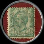 Timbre-monnaie de 5 centesimi vert sur fond grenat - Navigare necesse est - Nuovo Banco Mercantile - Milano - Italie - revers