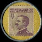 Timbre-monnaie de 50 centesimi violet sur fond jaune - Navigare necesse est - Nuovo Banco Mercantile - Milano - Italie - revers