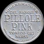 Timbre-monnaie de 5 centesimi vert sur fond rouge - Rigeneratore del sangue - PILLOLE PINK - tonico dei nervi type 1 - Italie - avers