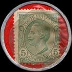 Timbre-monnaie de 5 centesimi vert sur fond rouge - Rigeneratore del sangue - PILLOLE PINK - tonico dei nervi type 1 - Italie - revers