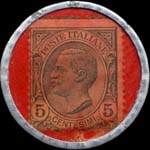 Timbre-monnaie de 5 centesimi vert sur fond rouge - Rigeneratore del sangue - PILLOLE PINK - tonico dei nervi type 2 - Italie - revers