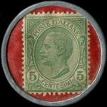 Timbre-monnaie de 5 centesimi vert sur fond rouge - Rigeneratore del sangue - PILLOLE PINK - tonico dei nervi type 4 - Italie - revers