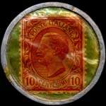 Timbre-monnaie de 10 centesimi rouge sur fond vert - Gomme Pirelli - Milano - cavi - conduttori - tacchi - impermeabili type 1 - Italie - revers