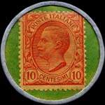 Timbre-monnaie de 10 centesimi rouge sur fond vert - Gomme Pirelli - Milano - cavi - conduttori - tacchi - impermeabili type 2 - Italie - revers