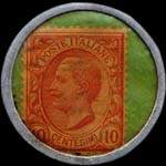 Timbre-monnaie de 10 centesimi rouge sur fond vert - Gomme Pirelli - Milano - cavi - conduttori - tacchi - impermeabili type 3 - Italie - revers