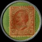 Timbre-monnaie de 10 centesimi rouge sur fond vert - Gomme Pirelli - Milano - cavi - conduttori - tacchi - impermeabili type 5 - Italie - revers