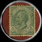 Timbre-monnaie de 5 centesimi vert sur fond rouge - Macchine di cucire - Singer - per famiglie ed industrie type 1 - Italie - revers