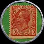 Timbre-monnaie de 10 centesimi rouge sur fond vert - Macchine di cucire - Singer - per famiglie ed industrie type 3 - Italie - revers