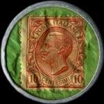 Timbre-monnaie de 10 centesimi rouge sur fond vert - Macchine di cucire - Singer - per famiglie ed industrie type 4 - Italie - revers