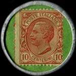 Timbre-monnaie de 10 centesimi rouge sur fond vert - Macchine di cucire - Singer - per famiglie ed industrie type 3a - Italie - revers