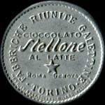 Timbre-monnaie de 15 centesimi sur fond noir - Fabriche riunite galettine - cioccolato Stellone al latte - Roma Genova - Torino - Italie - avers