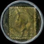 Timbre-monnaie de 15 centesimi sur fond noir - Fabriche riunite galettine - cioccolato Stellone al latte - Roma Genova - Torino - Italie - revers