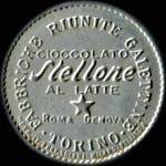 Timbre-monnaie de 25 centesimi sur fond jaune - Fabriche riunite galettine - cioccolato Stellone al latte - Roma Genova - Torino - Italie - avers